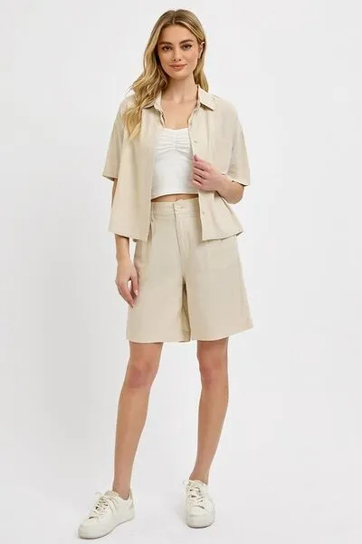 Taupe Color High Rise Pleated Front Shorts