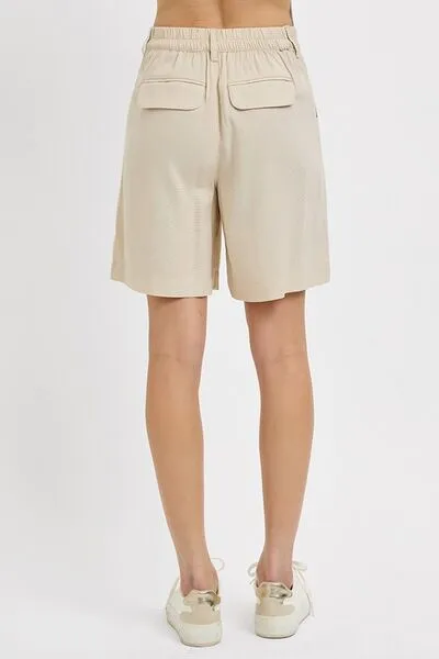 Taupe Color High Rise Pleated Front Shorts