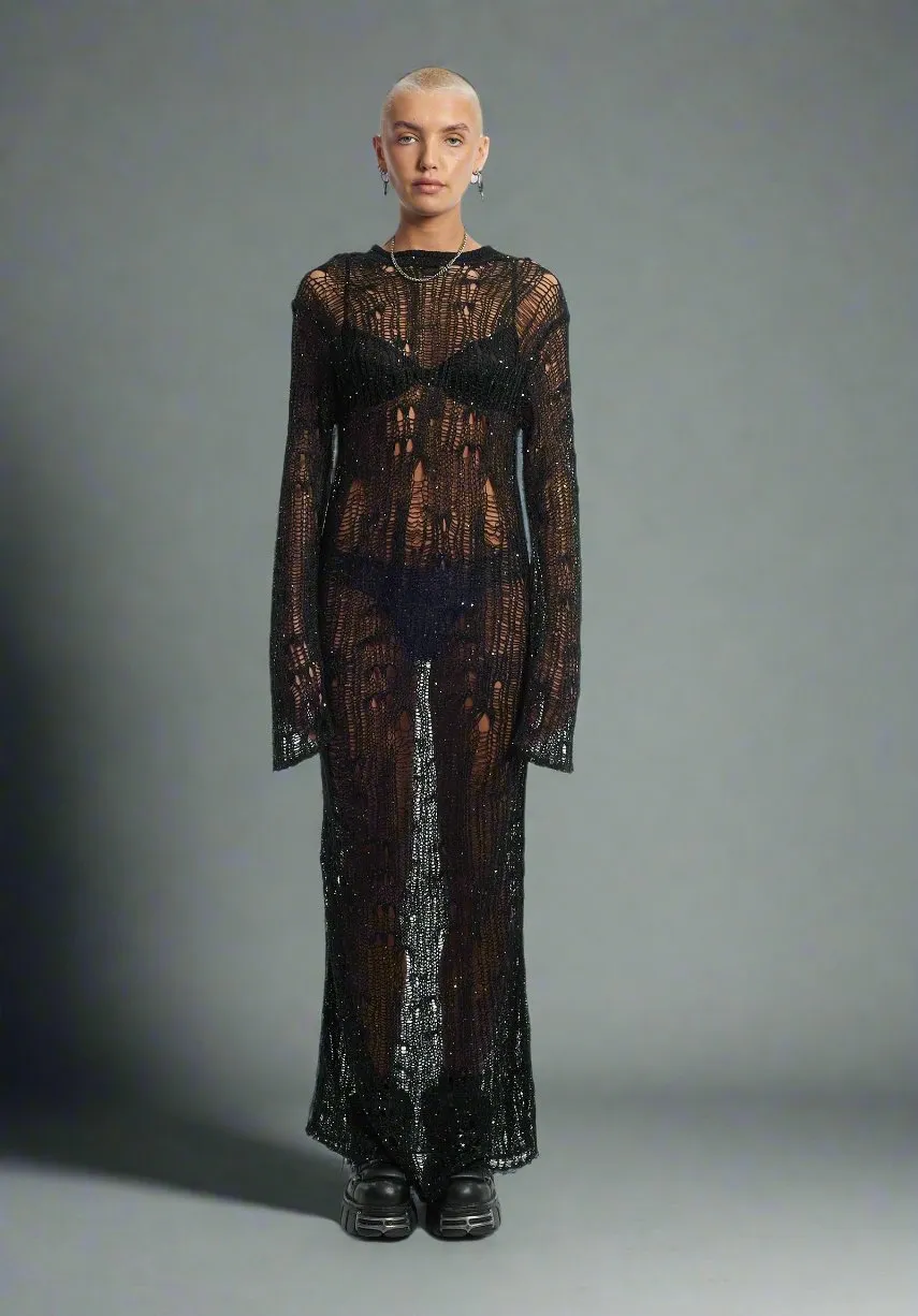 The Ragged Priest Siren Sequin Distressed Maxi Dress