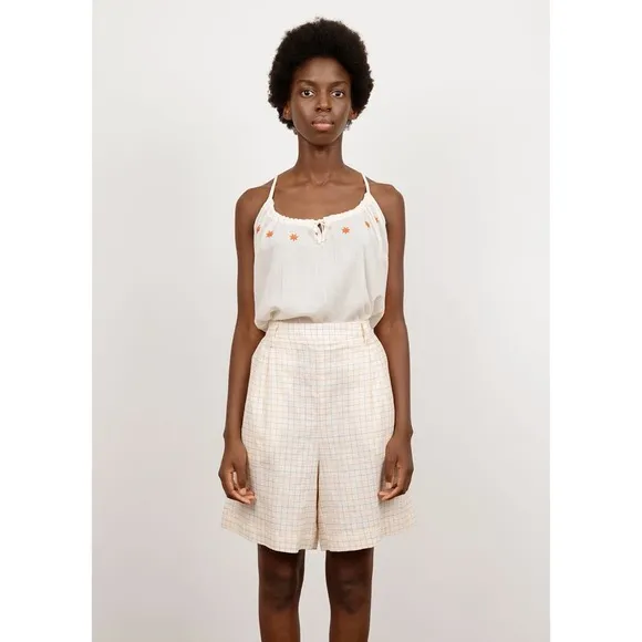 The Tiny Big Sister Grid Bermuda Shorts Linen Size Uk 36 Small