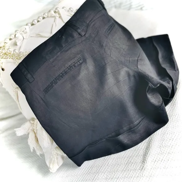 THEORY | 8 | Ruby Black Linen Viscose Lightweight Dress Short Button Cuff Detail
