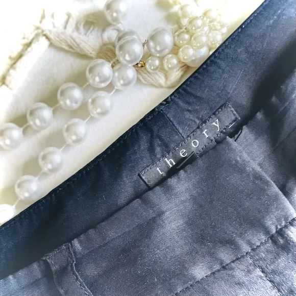 THEORY | 8 | Ruby Black Linen Viscose Lightweight Dress Short Button Cuff Detail