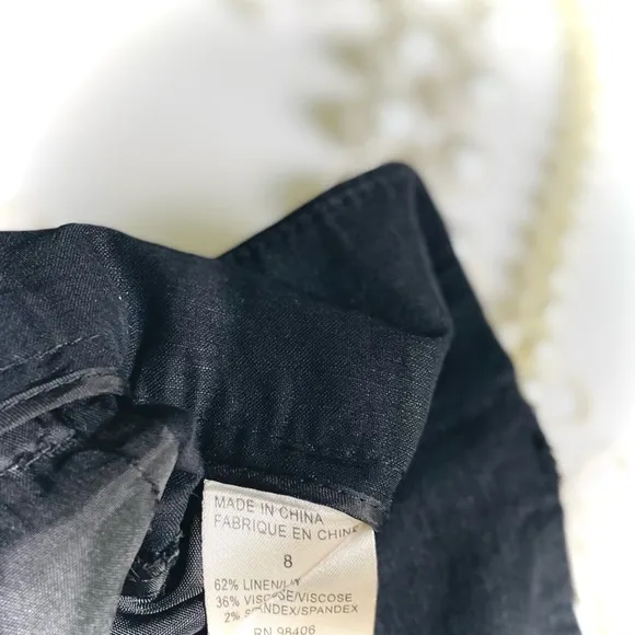 THEORY | 8 | Ruby Black Linen Viscose Lightweight Dress Short Button Cuff Detail