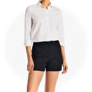 THEORY | 8 | Ruby Black Linen Viscose Lightweight Dress Short Button Cuff Detail