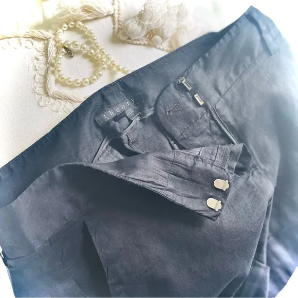 THEORY | 8 | Ruby Black Linen Viscose Lightweight Dress Short Button Cuff Detail