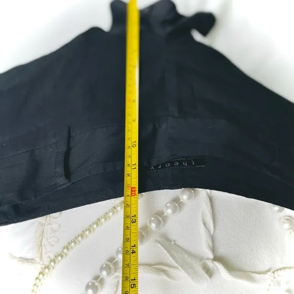 THEORY | 8 | Ruby Black Linen Viscose Lightweight Dress Short Button Cuff Detail