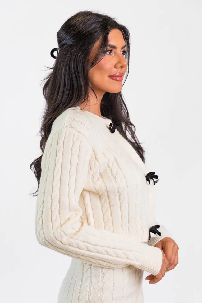 There's Always Hope Bow Front Cable Knit Cardigan FINAL SALE