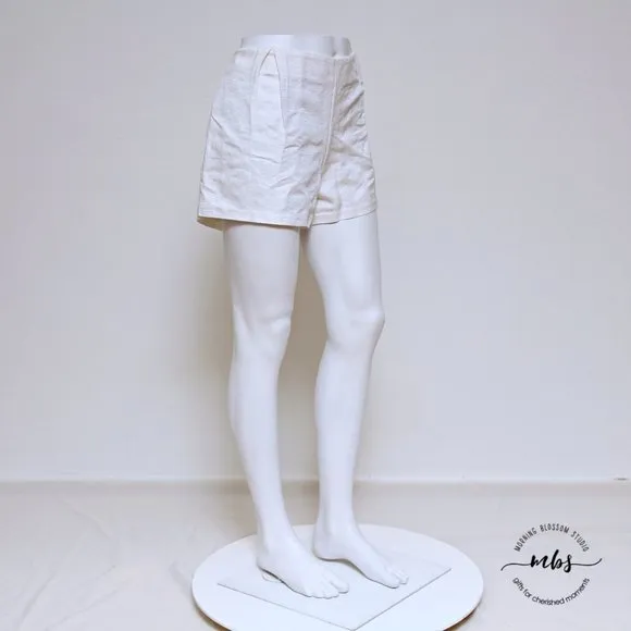 Tory Burch Georgina Silk Linen Cotton Blend High Waist Pleated Shorts