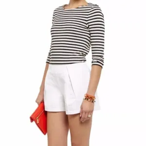 Tory Burch Georgina Silk Linen Cotton Blend High Waist Pleated Shorts