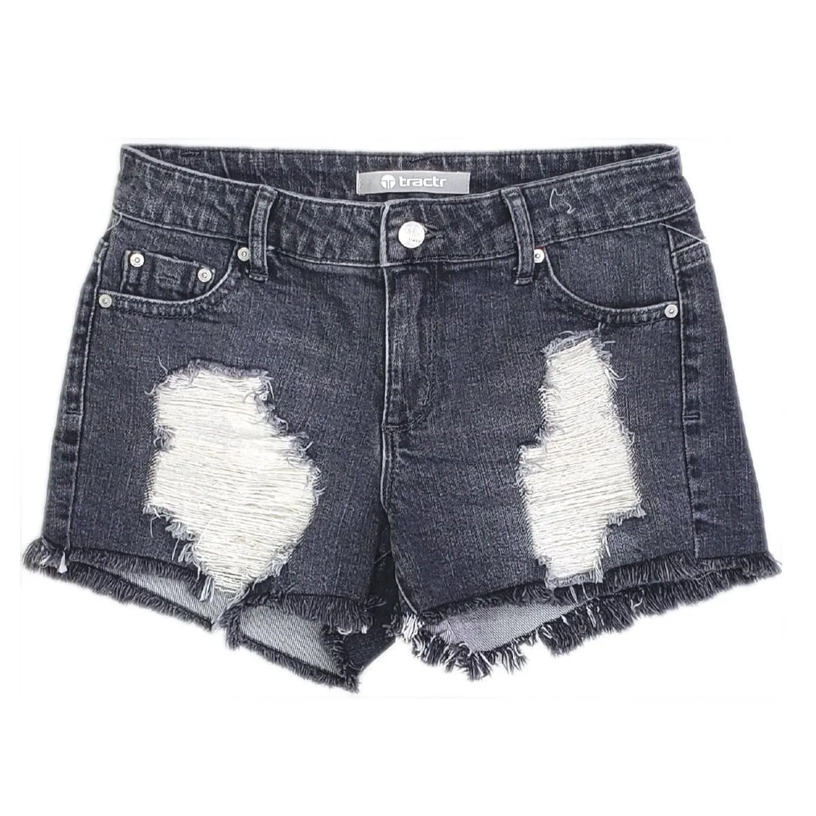 Tractr Girls Destructed Fray Hem Brittany Short - Black