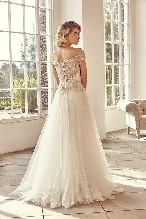 Tulle Beaded Off-The-Shoulder Maxi Wedding Dress-MK_700894
