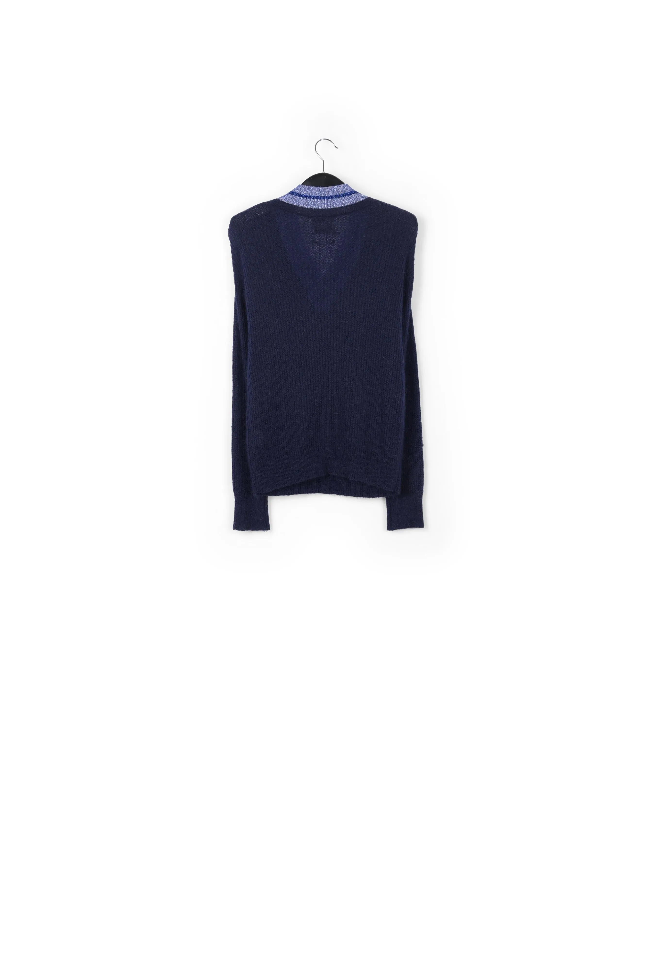 Turquoise V-neck knitted sweater with lurex