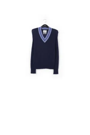 Turquoise V-neck knitted sweater with lurex