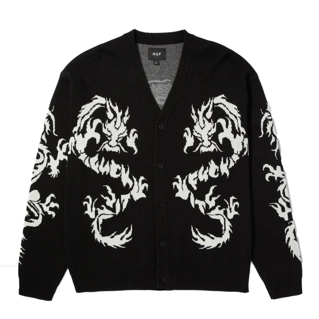 TWIN DRAGON CARDIGAN - BLACK