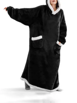 Unisex Super Warm Fleece Pullover Hoodie Blanket Sweatshirt With Large Front Pockets