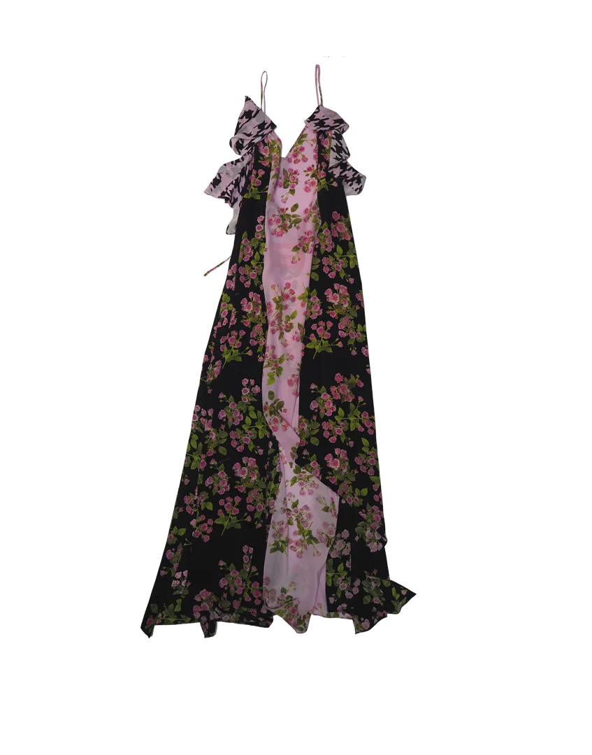 Upcycled Frilled Silk Maxi Slip Dress