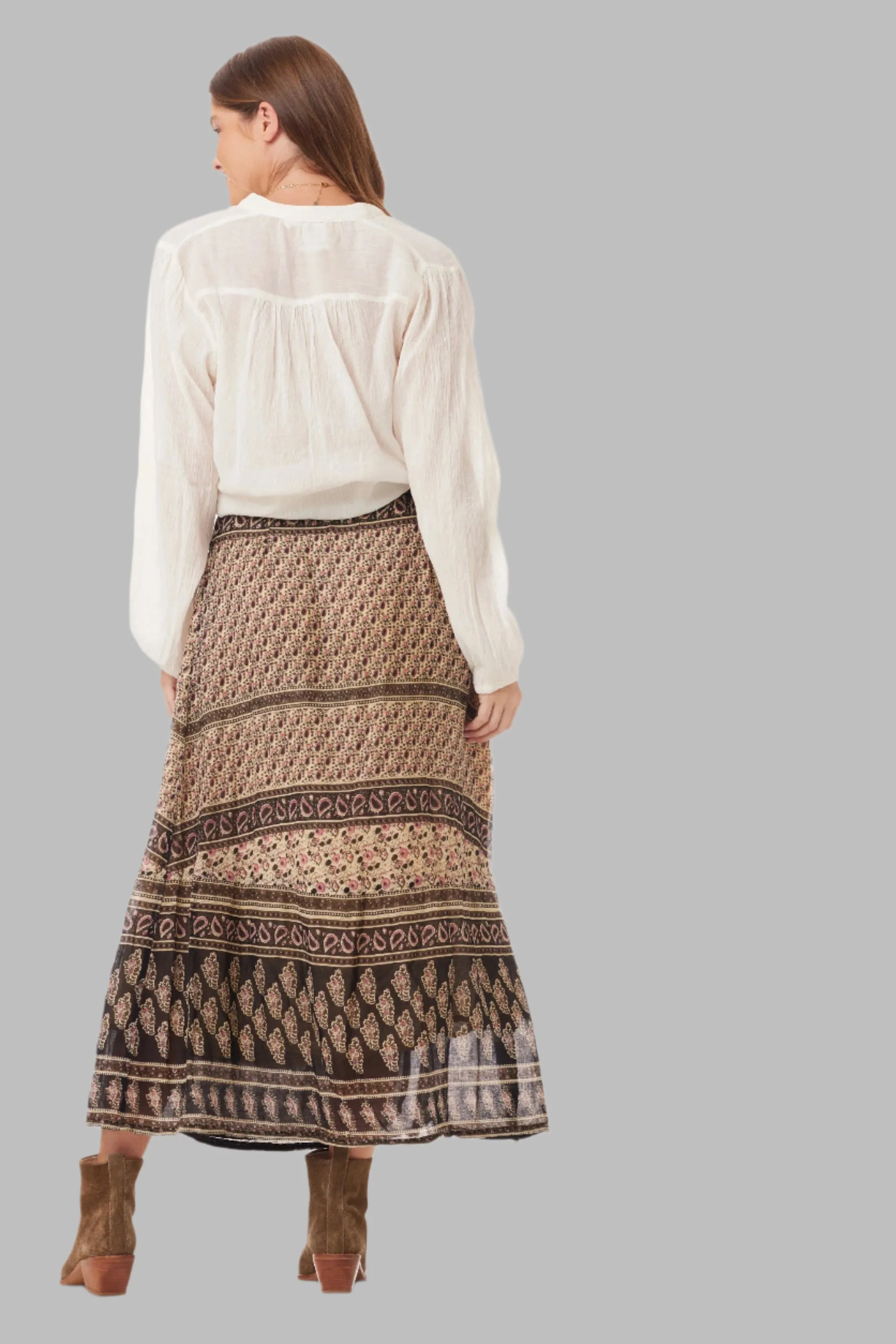 Vanessa Printed Maxi Wrap Skirt Vintage Brown