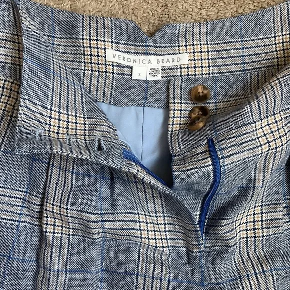Veronica Beard Alicia Windowpane Plaid Linen Shorts in Blue Multi