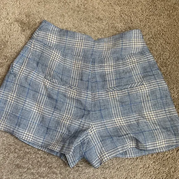 Veronica Beard Alicia Windowpane Plaid Linen Shorts in Blue Multi