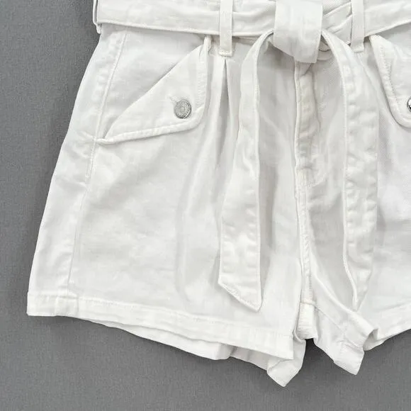 VERONICA BEARD Nori Extra High Rise Shorts Womens 26 White Paperbag Belted Denim