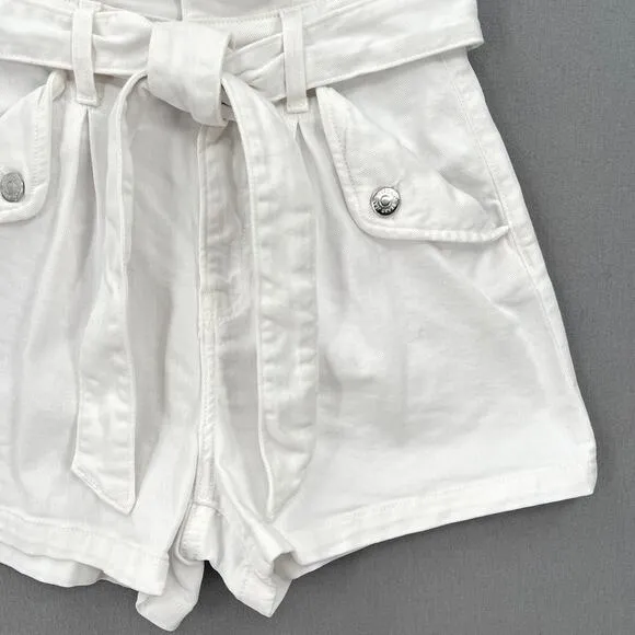 VERONICA BEARD Nori Extra High Rise Shorts Womens 26 White Paperbag Belted Denim