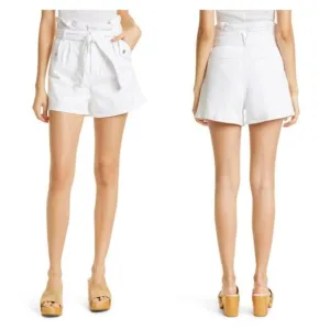 VERONICA BEARD Nori Extra High Rise Shorts Womens 26 White Paperbag Belted Denim