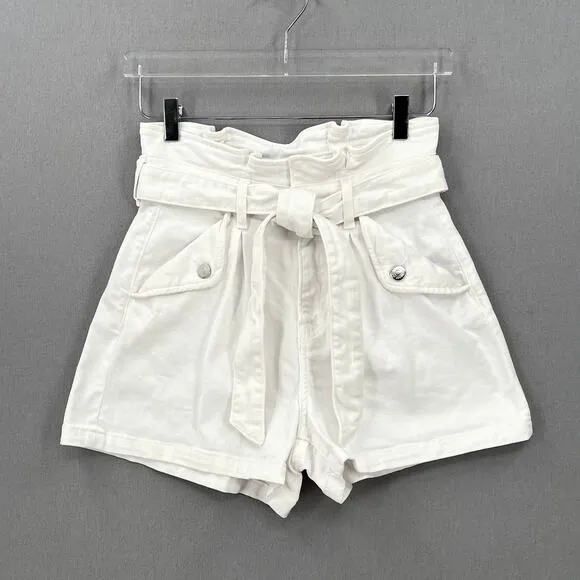 VERONICA BEARD Nori Extra High Rise Shorts Womens 26 White Paperbag Belted Denim