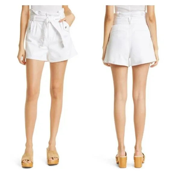 VERONICA BEARD Nori Extra High Rise Shorts Womens 26 White Paperbag Belted Denim