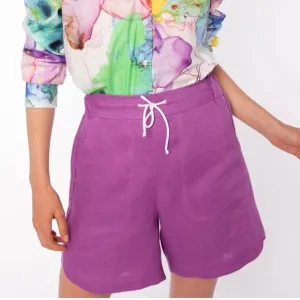 Vilagallo Anthropologie‎ linen shorts purple High Rise
