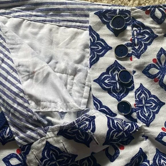 Vineyard Vines Linen Blend Button-up Tie Shorts Sz 2