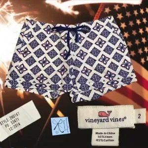 Vineyard Vines Linen Blend Button-up Tie Shorts Sz 2