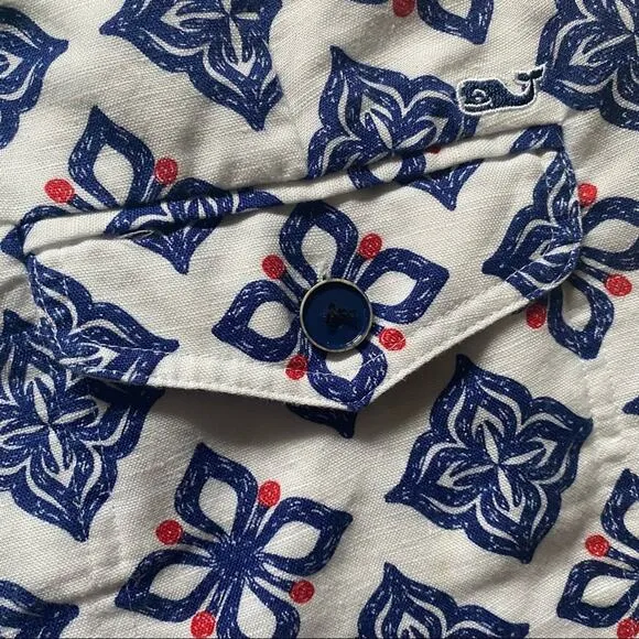 Vineyard Vines Linen Blend Button-up Tie Shorts Sz 2