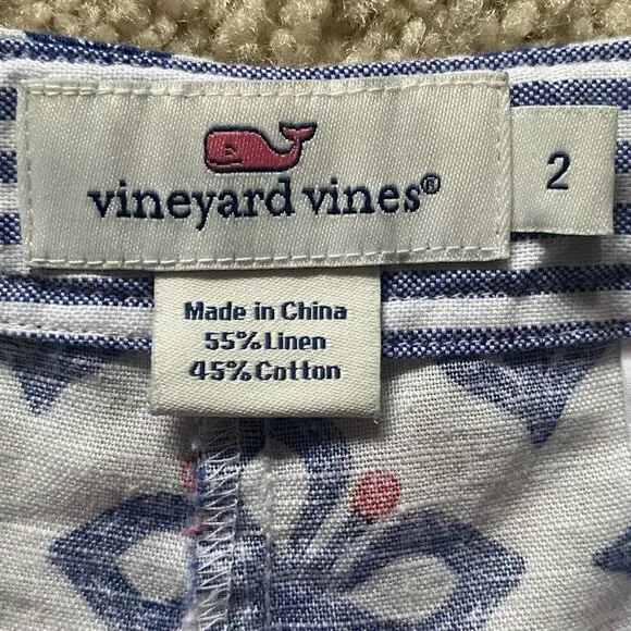 Vineyard Vines Linen Blend Button-up Tie Shorts Sz 2