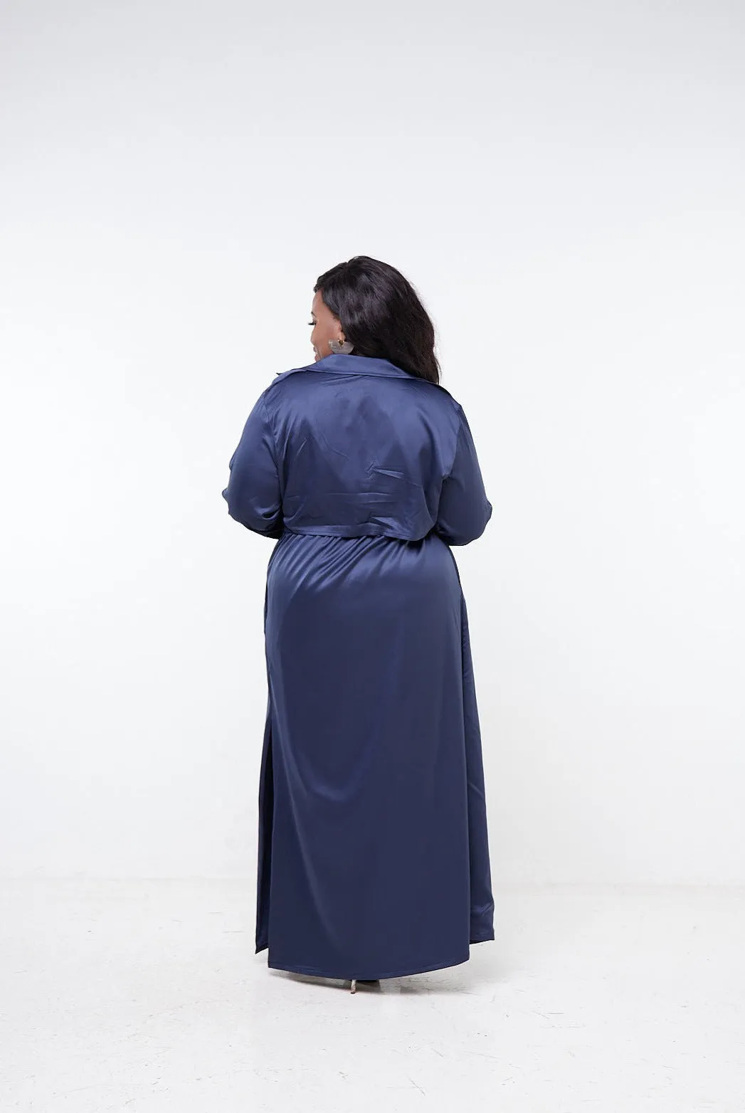 Vivo Raha Satin Trench Coat  - Navy Blue