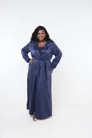 Vivo Raha Satin Trench Coat  - Navy Blue