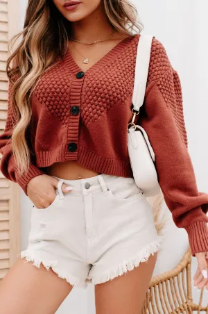 Want You Around Cropped Textured Cardigan (Cinnamon)