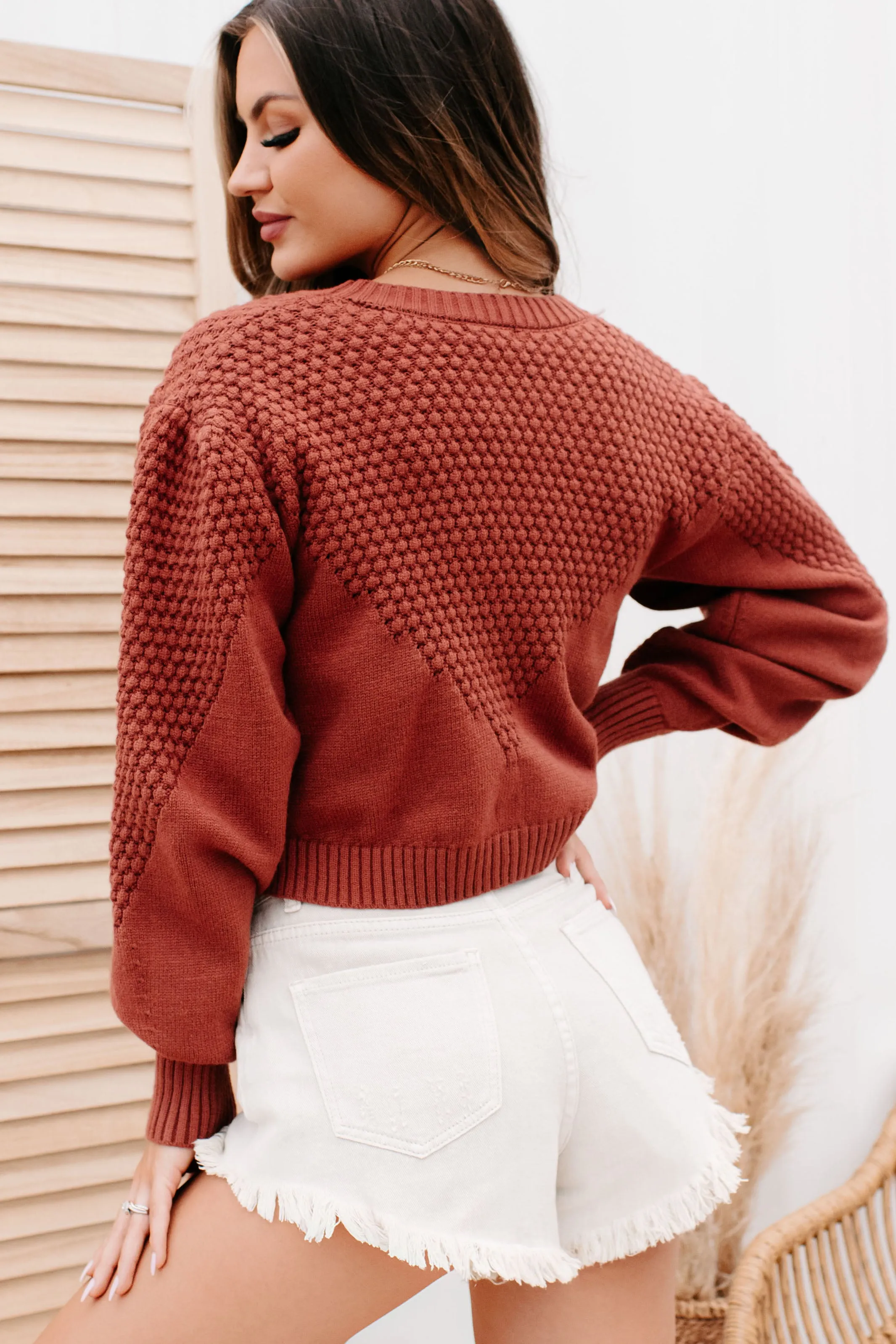 Want You Around Cropped Textured Cardigan (Cinnamon)