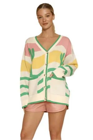 Wavy stripe cactus knit cardigan