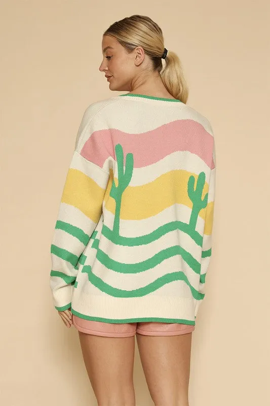 Wavy stripe cactus knit cardigan