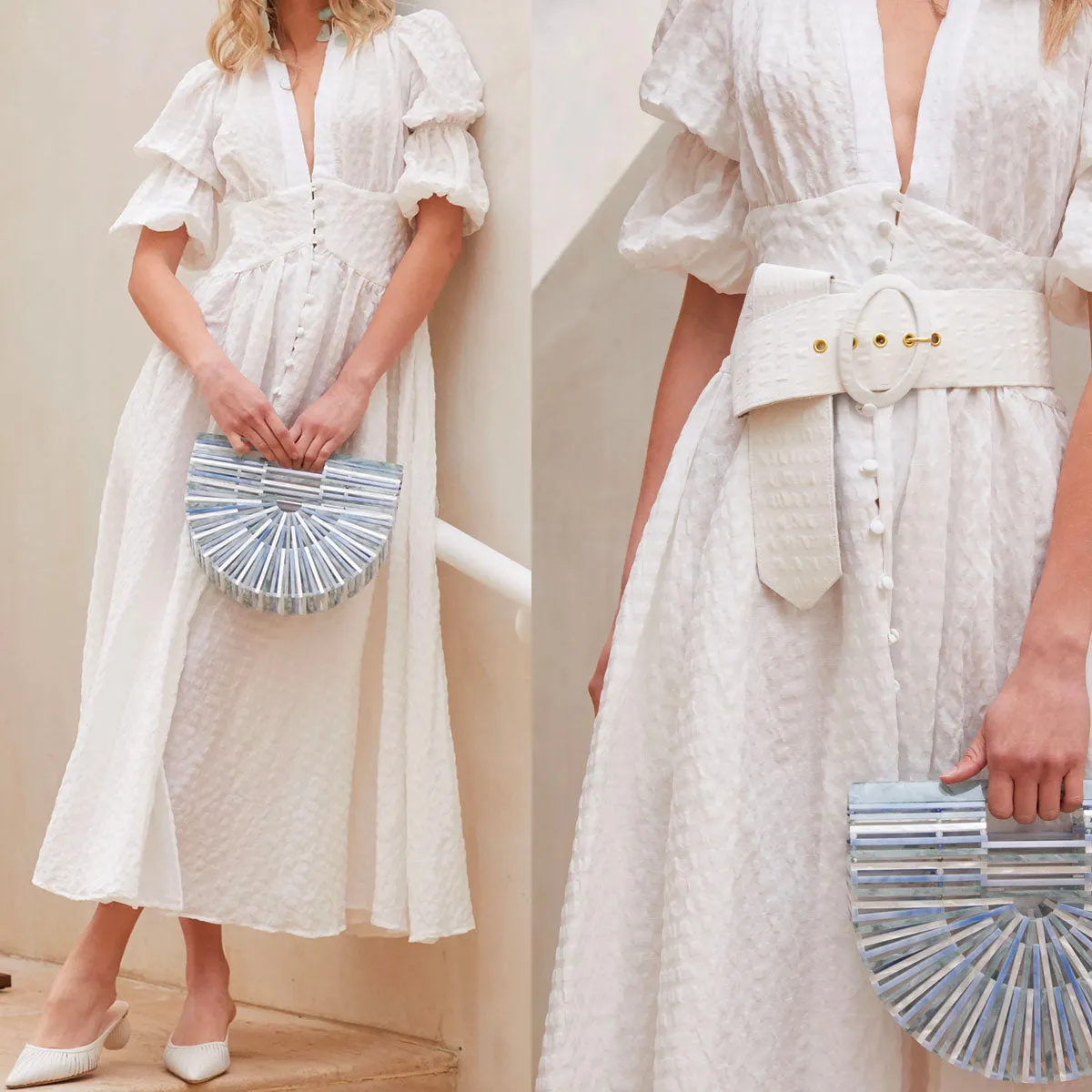 White Retro Palace V-neck Single-breasted Party Maxi Dresses