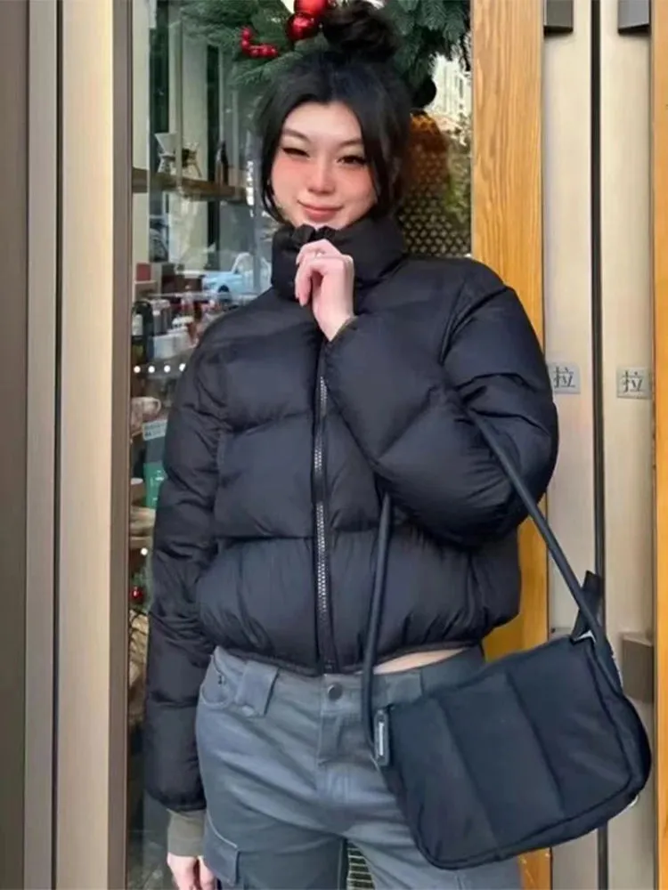 Winter  Cotton Coat Women Short Parkas Warm Zipper Loose Down Warm Jacket Female Top Solid Thick Windproof  Streetwear 2024 New