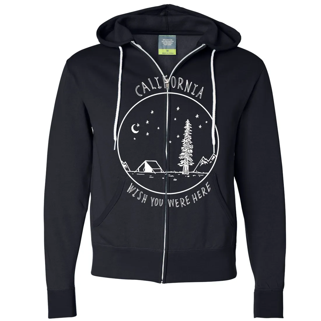 Wish You Were Here White Print Zip-Up Hoodie