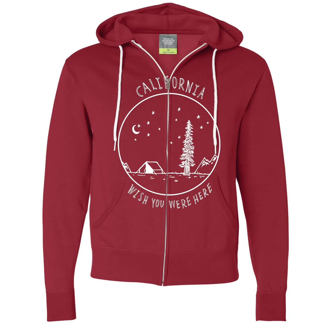 Wish You Were Here White Print Zip-Up Hoodie