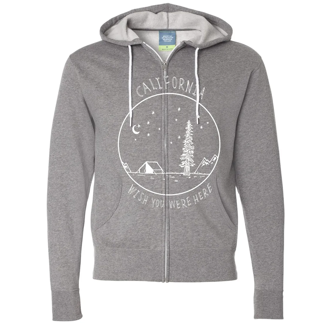 Wish You Were Here White Print Zip-Up Hoodie