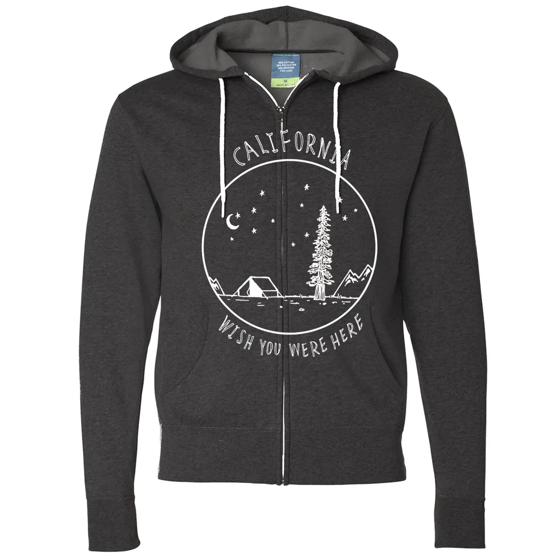 Wish You Were Here White Print Zip-Up Hoodie