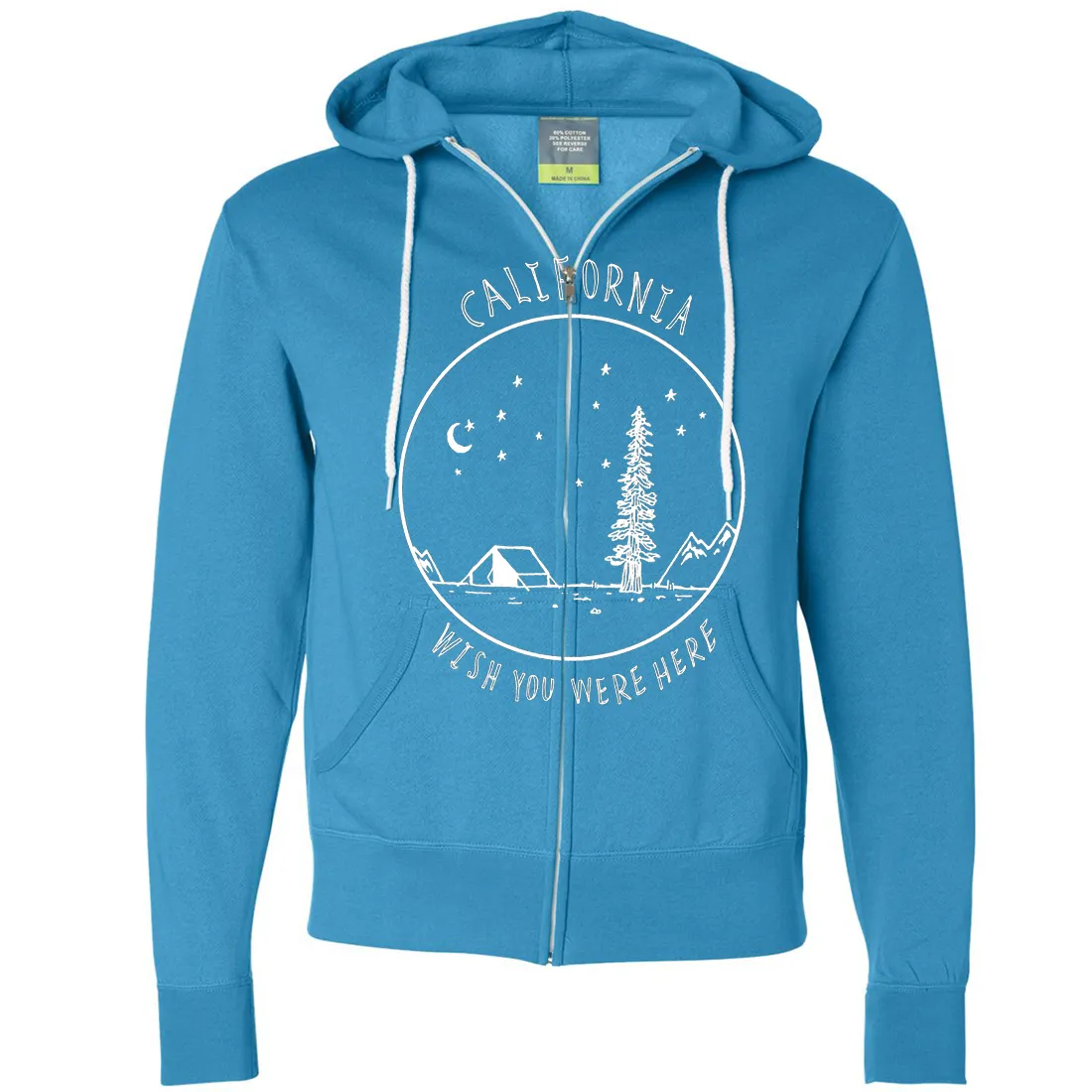Wish You Were Here White Print Zip-Up Hoodie
