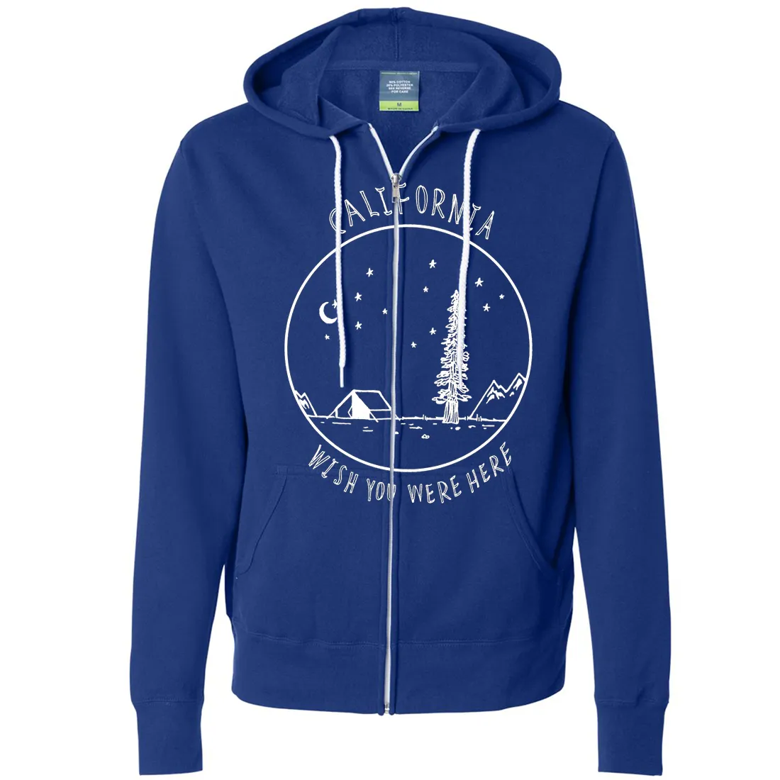 Wish You Were Here White Print Zip-Up Hoodie