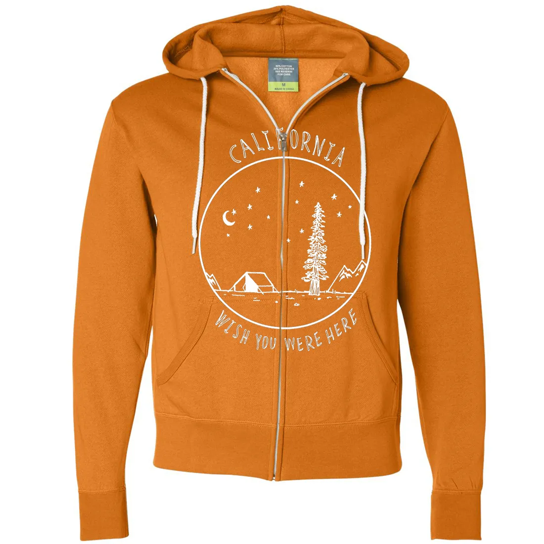 Wish You Were Here White Print Zip-Up Hoodie