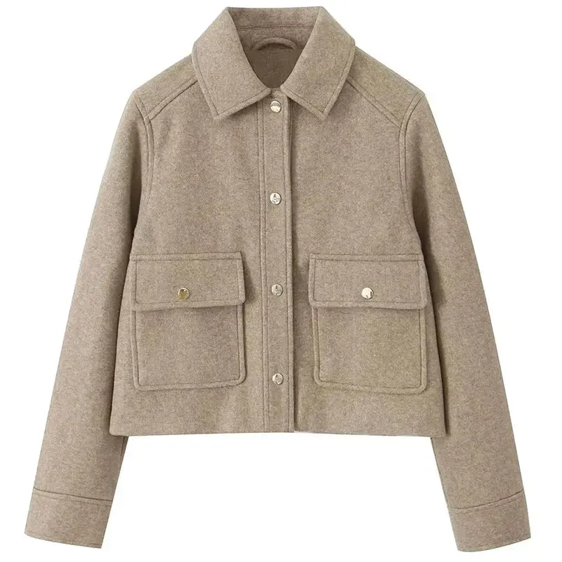 Women Fashion Woolen Coats Winter Trend Cotton White And Khaki Lapel Jackets Woman Warm Streetwear Mujer Casaco Y2k