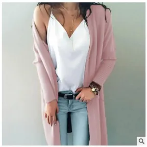 Women Knitted Long Sleeve Long Sweater Cardigan